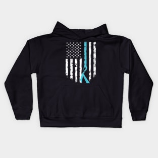 Allergy Awareness Support American Flag Teal Ribbon Kids Hoodie